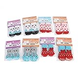 Heiqlay Hundesocken Anti Rutsch Socken für Katzen Pfotenschutz Hund Katze Pet Indoor Anti-Rutsch Socken Pfotenschutz und Traktion Dank Silikon-Gel für Hunde und Katzen, 4 Sätze, S