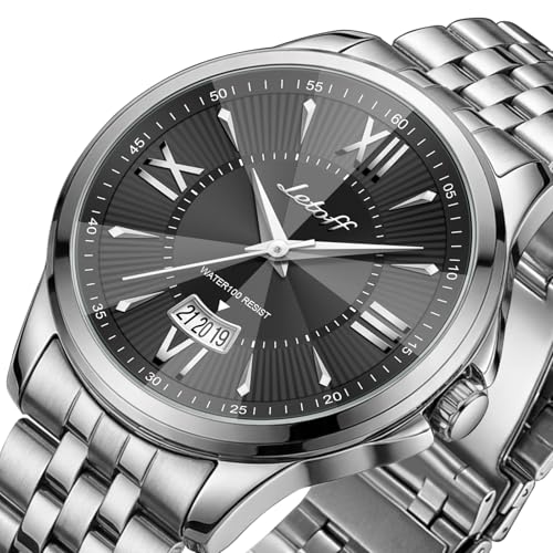 Image of Letoff Men's Analog Watch,Tool-Free Adjustable Clasp, Water Resistant 100ft, Roman Numeral Dial, Stainless Steel Case & Strap, Perfect for Business & Casual Wear