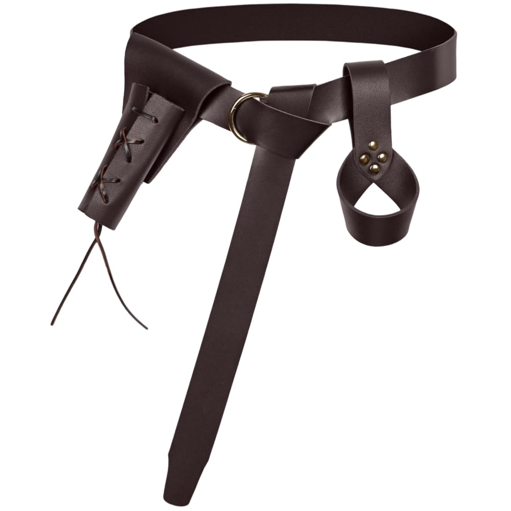 CALFOVERA 4PCS PU Leather Belt Sword Frog Case Medieval Renaissance Waist Belt Viking Sword Sheath Holder Holster Renaissance Accessories for for LARP Knights Pirate Halloween (Coffee)