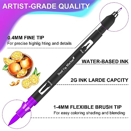 Brush-Pens-105-Colors-Dual-Tip-Markers-for-Adult-Coloring-Books-Note-Taking-and-Lettering