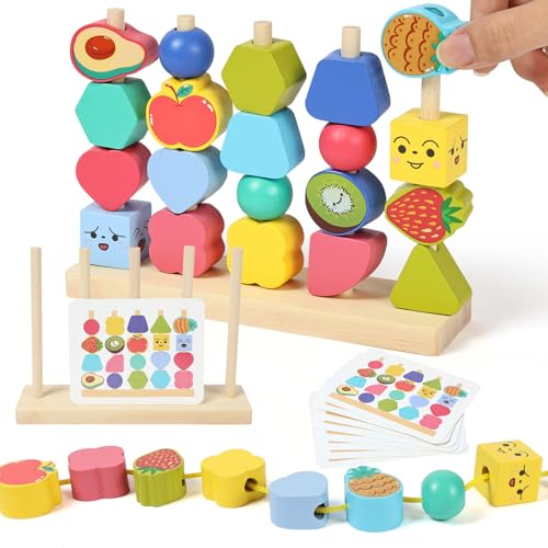 AOOTE Apilar y Enhebrar de Madera, Montessori...