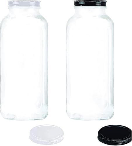 Miniatura 2 de Yes I Can - Botella de leche cuadrada de vidrio de 32 onzas con tapas de metal de acero a prueba de fugas hermoso cuadrado francés vintage