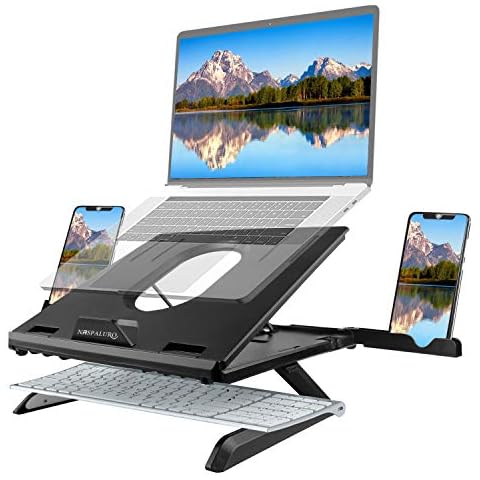 Naspaluro Laptop Stand Foldable, 9 Angles Adjustable Ventilated Laptop Holder with Foldable Legs & Phone Holders, Portable Space Saving Notebook Stand Laptop Riser for MacBook, Tablets, Kindle & Phone Cover