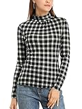 Slim Fit, Stretch-Stretchstoff, Rollkragenpullover, Langarm, Plaid, Arbeitsbluse