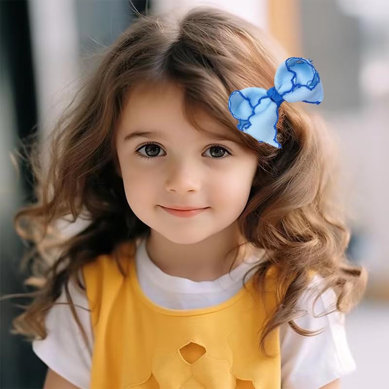 2PCS 3.15 Inches Grosgrain Ribbon Pinwheel Hair Bows Alligator Clips Hair Barrettes Accessories for Baby Girls Kids Toddlers Teens Multiple colors paired (white) image 5