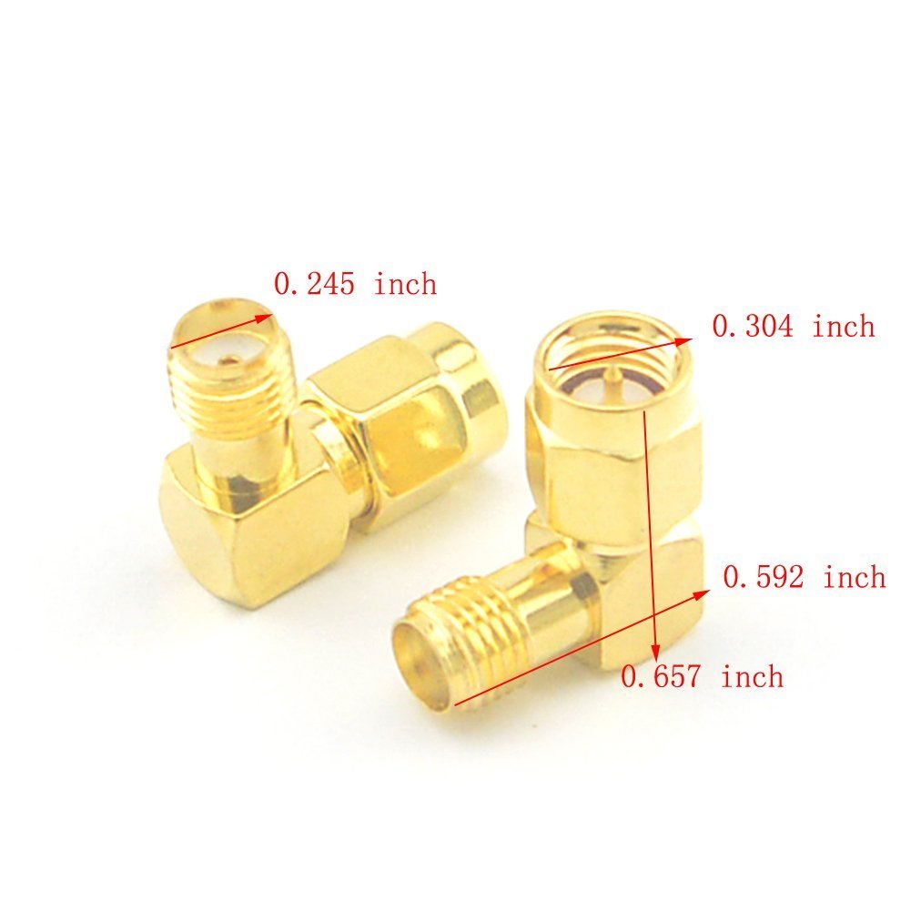 5pcs SMA Male to Female Right Angle 90-Degree Adapter Gold Plated Contacts Pack of 5
