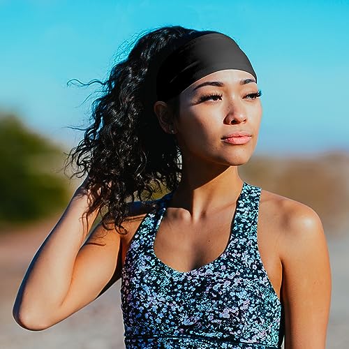 Image of Suddora Solid Color Wide Headband /Sweatband - Workout, Football, Soccer, Yoga (Black)
