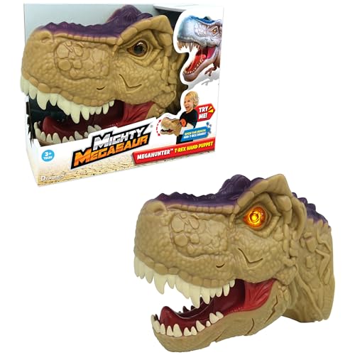 Dragon-i: Mighty Megasaur - Megahunter T-Rex Hand Puppet - Brown - Open & Close The Mouth, Roaring Sounds, Light-Up Eyes, Realistic Dino Head, Kids 3+