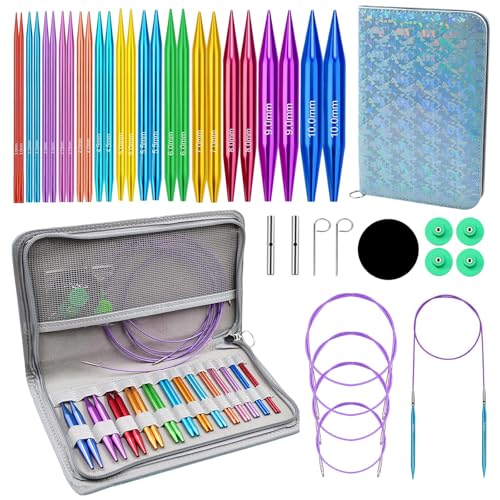 Image of Yarniss 13 Pairs Circular Knitting Needle Set 3.0~10.0mm,4-Inch Interchangeable Aluminum Knitting Needles with 4 Cables,Round Needle with Case