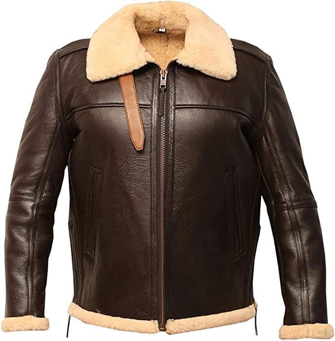 Men's Real Shearling B6 Bomber Sheepskin Jacket | Winter Aviator Flying Jacket | Classic Zip-up Biker Fur Coat