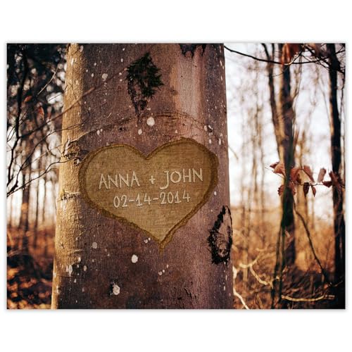 Lover’s Heart Carved in Tree in Autumn Canvas or Print