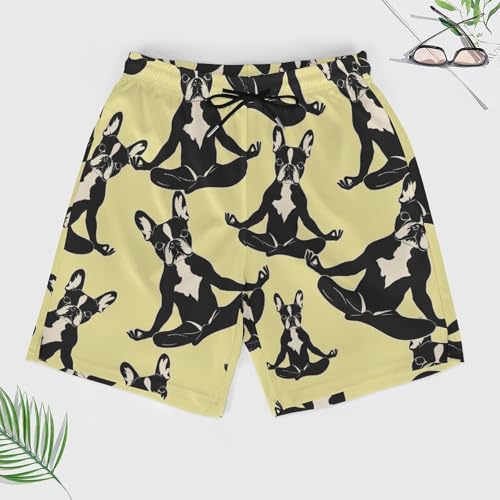 Boston Terrier Dog Yoga Beach Shorts for Men Swim Trunks Quick Dry Swim Shorts with Compression Liner Pocket3