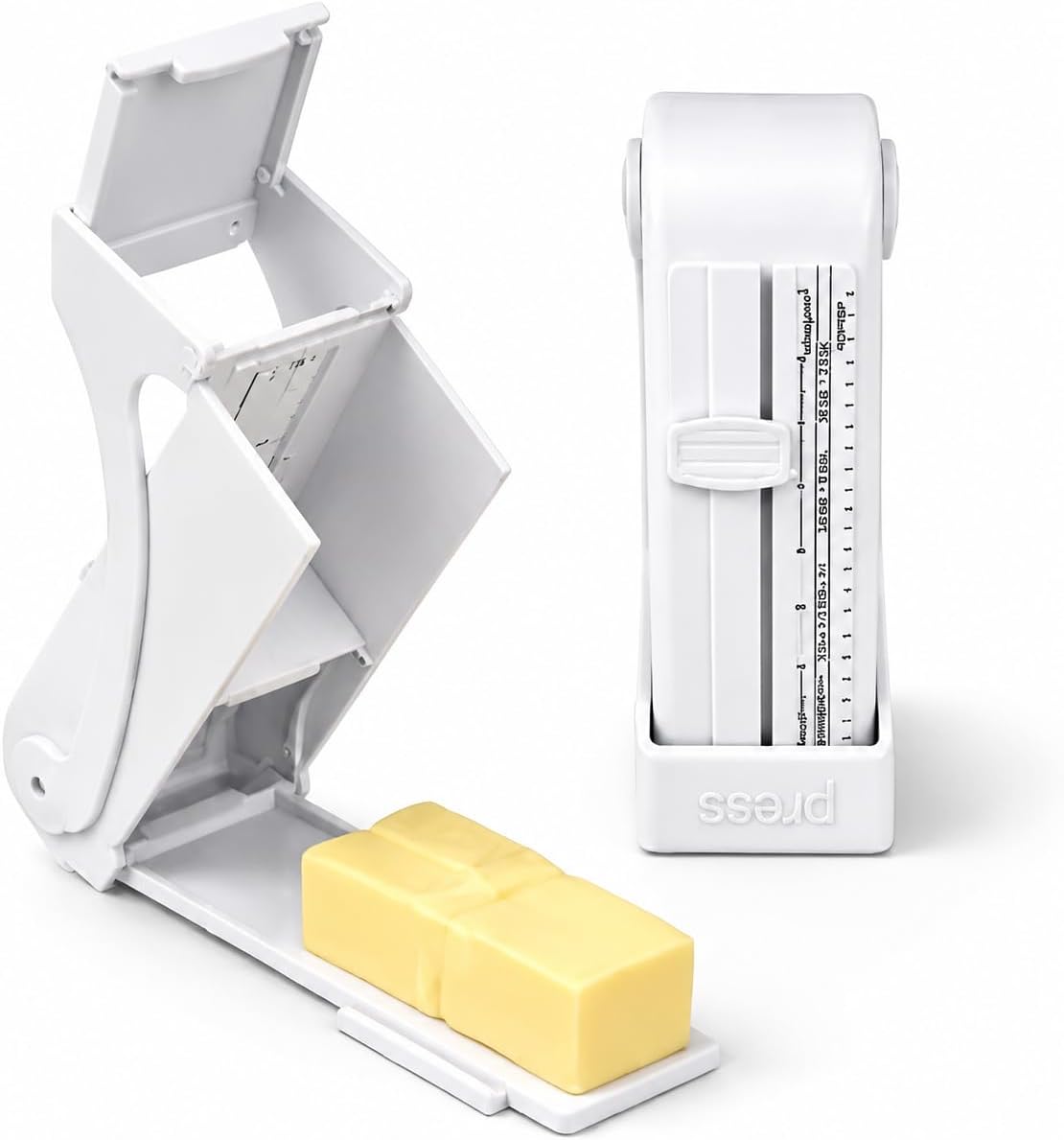 Butter Slicer for Stick Butter, Push-to-Slice Butter Cutter and Dispenser, White