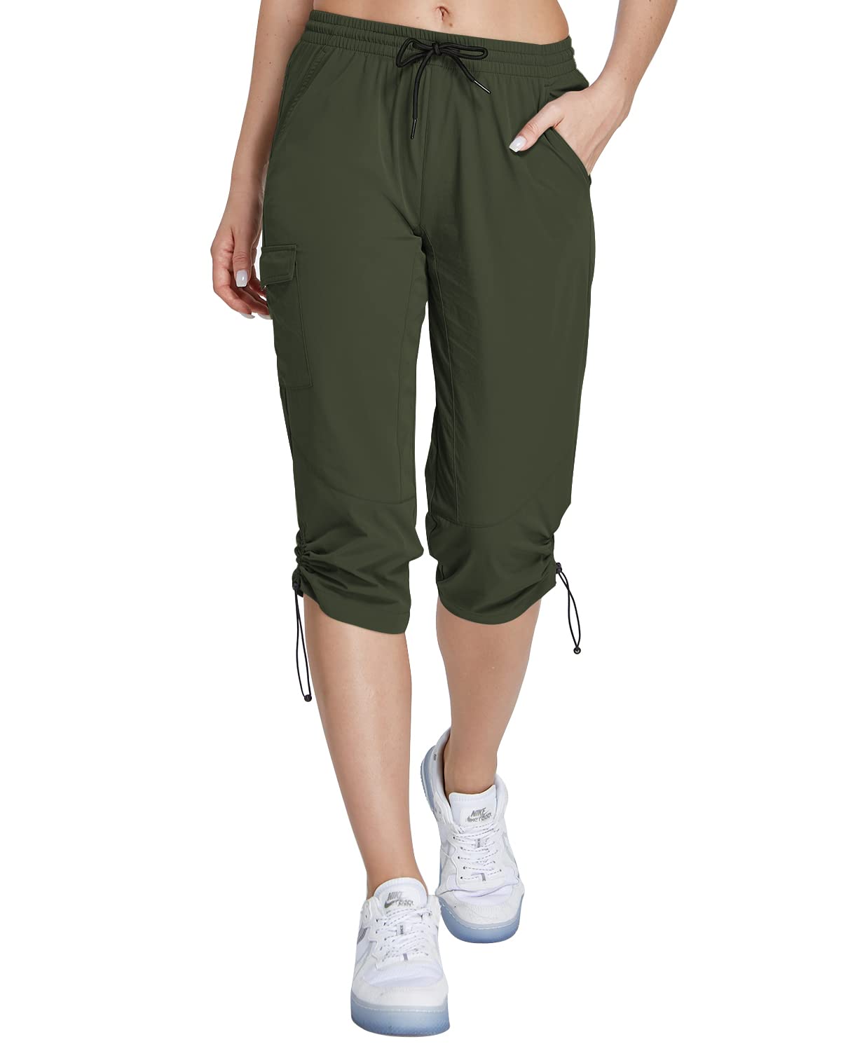 Women's Hiking Cargo Capri Pants with Zipper Pockets Casual Summer UPF