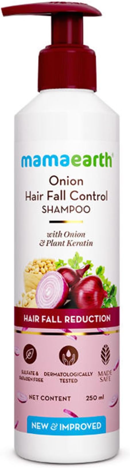 Onion Shampoo for Hair Fall & Loss Control | Reduces Breakage & Enhances Hair Growth | Moisturizing Gentle Scalp Cleanser with Plant Keratin | Sulfate & Paraben Free | 250ml