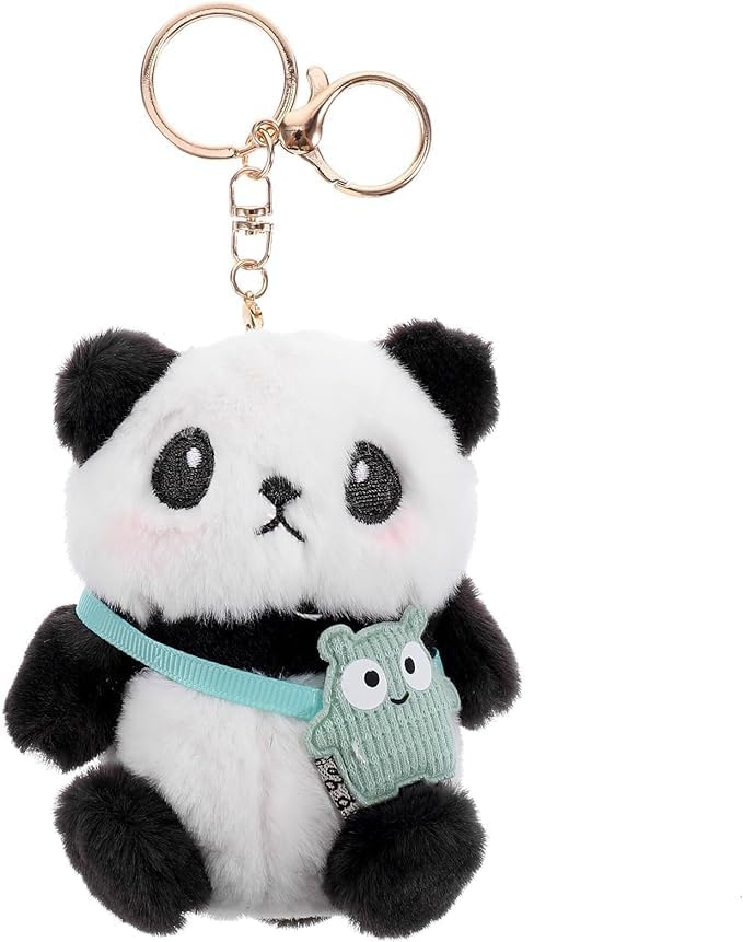 CUTE PANDA PLUSH KEYCHAIN, Panda Keychain, Great for Car Decoration, Backpack, Keyring, Party Favors (Panda), Black, Small, White