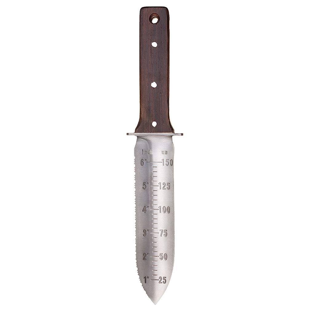 Coltello da giardino Hori Hori (Lite), Giardinaggio Ideale Strumento di abbattimento per giardini di scavo, Lama in acciaio inossidabile con protezione a mano protettiva e Full Tang
