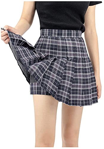 Dazcos Us Size Plaid Skirt For Women With Shorts High Waist Japan Schoolgirl Uniform Skort Navy-Black #TOP2