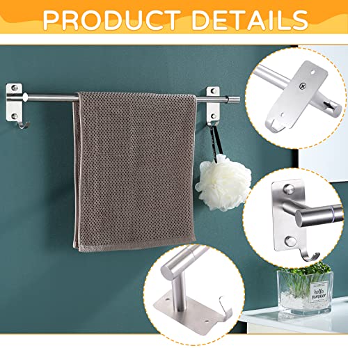 Qmlala Adjustable Towel Bar, Stainless Steel 14.5-23.6 Inches Towel Rack, Bathroom Kitchen Wall Shelf Expandable Hand Holder Towel Rod With Hooks Adhesive - Brush #TOP2