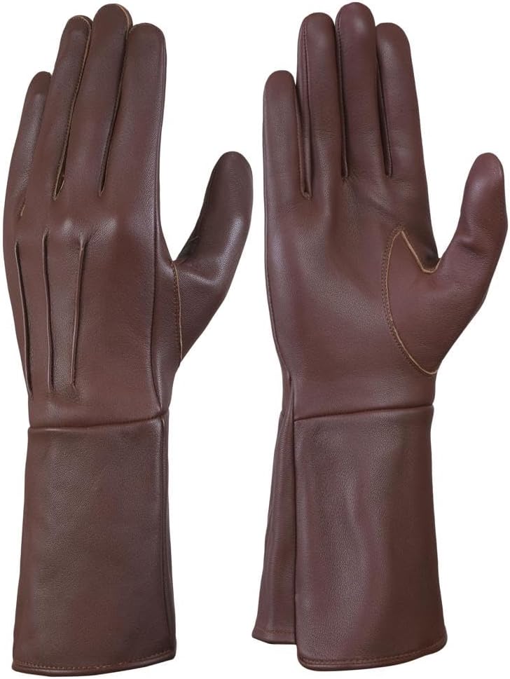 Men's Long Leather Gloves Medieval Renaissance Cosplay Swordsman Steampunk Unlined Leather Gauntlets