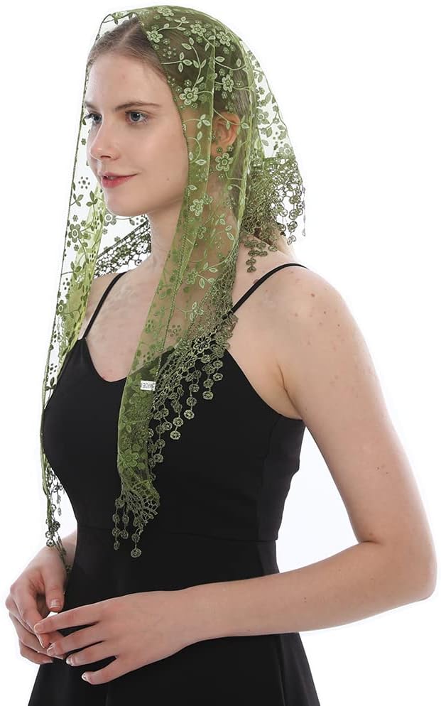 LMVERNA Triangle Lace Mantilla Veil Tulle Scarf Covering Church Veil for Mass Wedding Bridesmaids - Image 3