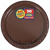 Amscan AMI 650013.111 Amscan Chocolate Brown Big Party Pack Dinner Plates (50 Count), 1, brown
