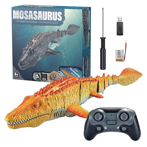 Simulación de control remoto Mosasaurus Juguete Mosasaurus con luz y salpicaduras de agua para Juguete de mosasaurio de natación,Juego de agua para niños - el lago de la piscina musgo,