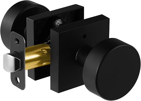 Black Privacy Door Knob, Black Door Knobs Interior with Lock, Matte Black Interior Round Door Knob for Bathroom Bedroom