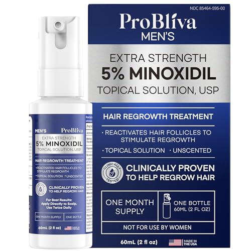ProBliva 5% Minoxidil for Men Spray: Extra Strength 5% Minoxidil Topical Hair Growth Treatment - Clinically Proven Solution for Hair Loss & Thinning - Made in USA (2 Fl Oz (Pack of 1))