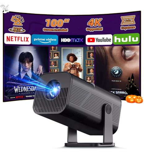 Image of TryLand Mini Projector with WiFi and Bluetooth, 4k Support Portable Outdoor Projector, 200 ANSI Lumens, Smart Projector with Android, Built-in App Movie Proyector for Home Theater, Camping, Gaming