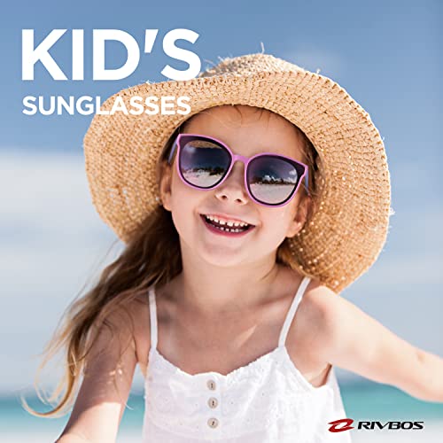 RIVBOS kids Sunglasses Girls with Strap Polarized UV Protection Flexible Shades for Baby and Children Age 2-10 RBK002-3 Pink Mirror Lens2