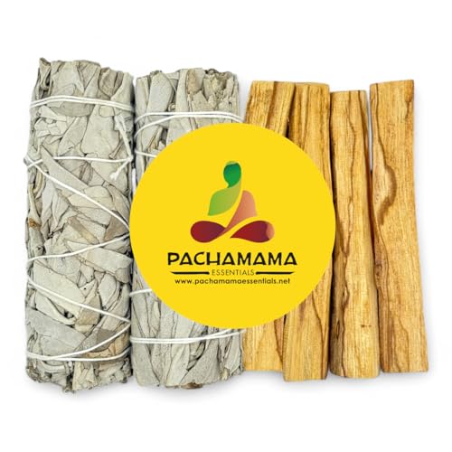 Organic California White Sage (Salvia Apiana) & Palo Santo (Holly Wood) Smudge Bundle Kit (2 white sage bundles 4-5 & 4 Palo Santo Sticks 4)