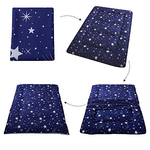 Image of MAXYOYO Navy Starry Sky Japanese Floor Futon Mattress, Tatami Mat Portable Camping Mattress Kids Sleeping Pad Foldable Roll Up Floor Lounger Couch, King Size