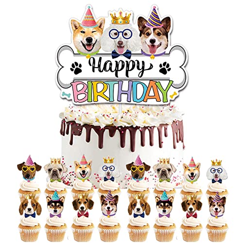 Hunde Cupcake Topper Kuchen Toppers Kinder 17 Stück Geburtstag Kuchen Dekoration Happy Birthday Tortendekoration für Kinder Baby Hunde Party Dekorationen Cover