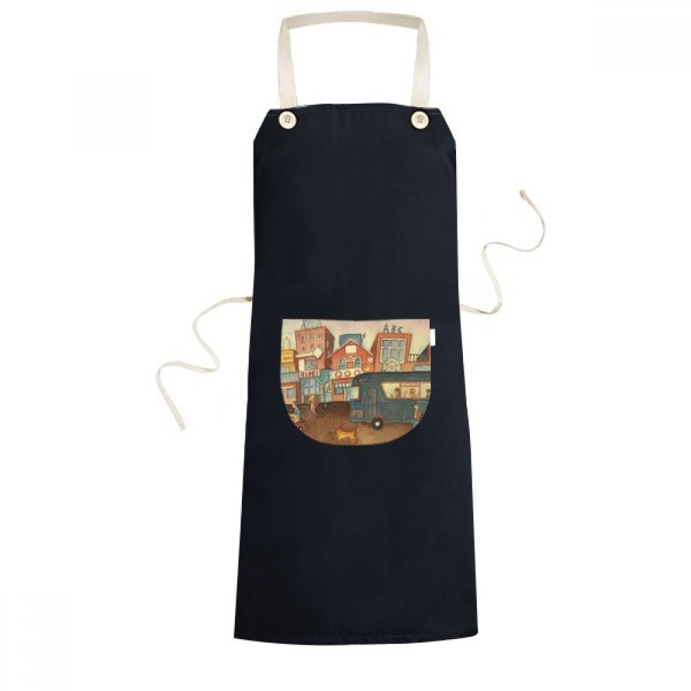 Tablier noir Aquarelle Cat Ville pour cuisiner et pâtisser en famille sans se tacher