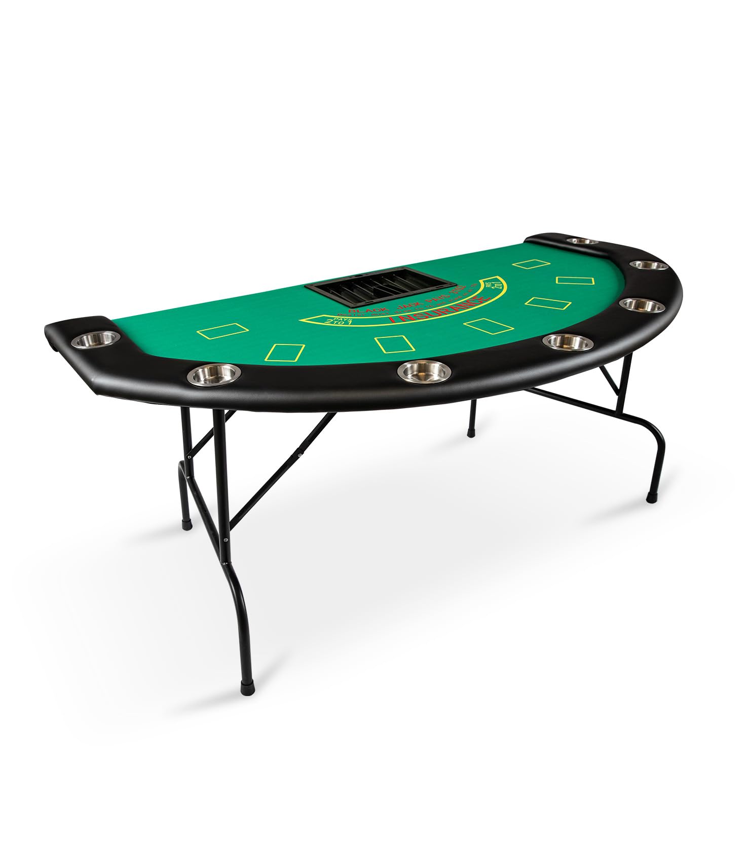 Foldable 7 Players Poker Table for Blackjack, Texas Hold'em Table with Stainless Steel Cup Holder, Casino Leisure Table for Card Games, Dominoes, Board Games,Green Speed Felt