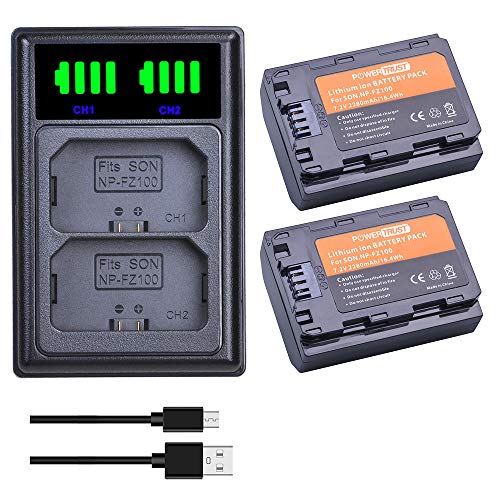 PowerTrust 2-Pack NP-FZ100 Battery and Charger for Sony ZV-E1, A7C, A7S III, A7 III, A7R V, A9, A6600, FX30, A1, A9R, A9 II, FX3