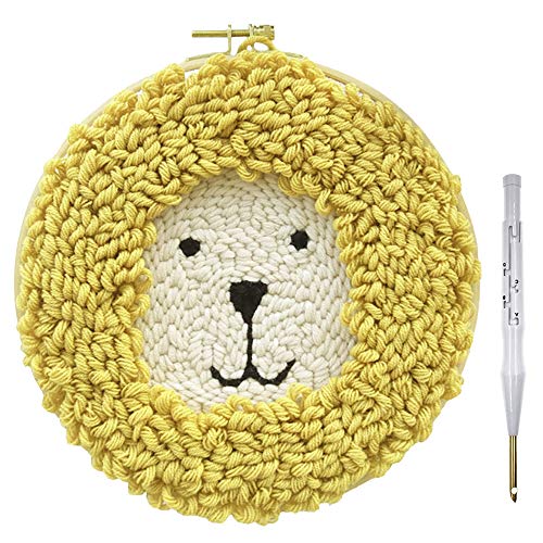 Wool Queen Lion Punch Needle Starter Kit | Animal Rug-Punch Beginner Kit, with an Adjustable Embroidery Pen and 8.0'' Bamboo Hoop