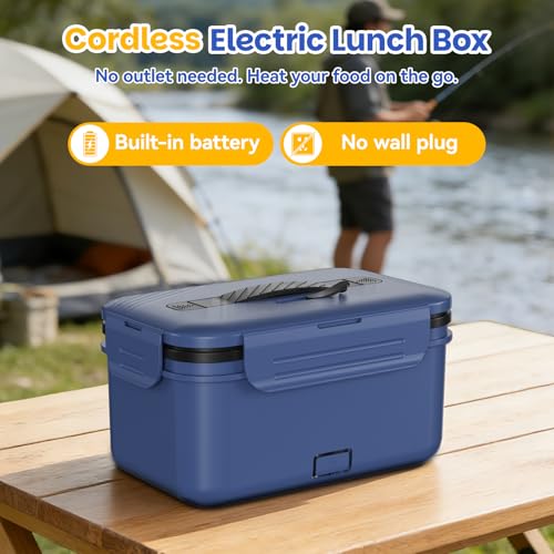 Image of Vingud Cordless Electric Lunch Box for Adults, 1.8L Rechargeable Heated Lunch Box Food Warmer, Portable Self Heating for Men /Women /Office /Car, Lonchera Electrica Portatil Battery Powered Father's Gift