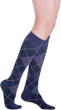 Sigvaris Womens Microfiber Patterns 143 Calf High Compression Socks 15-20mmHg - Purple Argyle - A Small