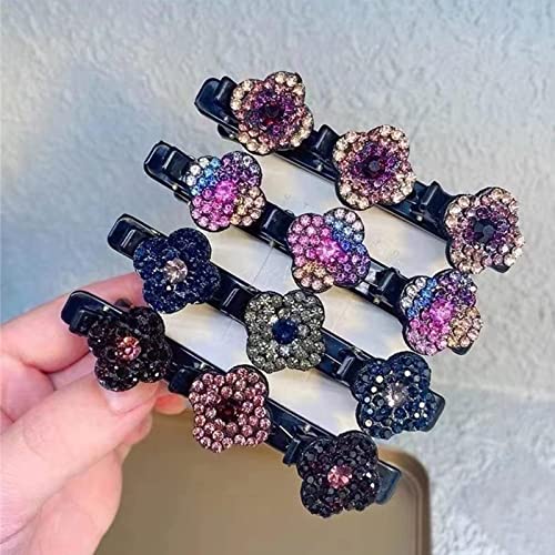 4Pcs Satin Fabric Hair Bands, Clover Rhinestone Hair Clip, Sparkling Crystal Stone Braided Hair Clips, Duckbill Hair Clips, Braided Hair Clip With Rhinestones For Women（ Ygnijhr） #TOP4