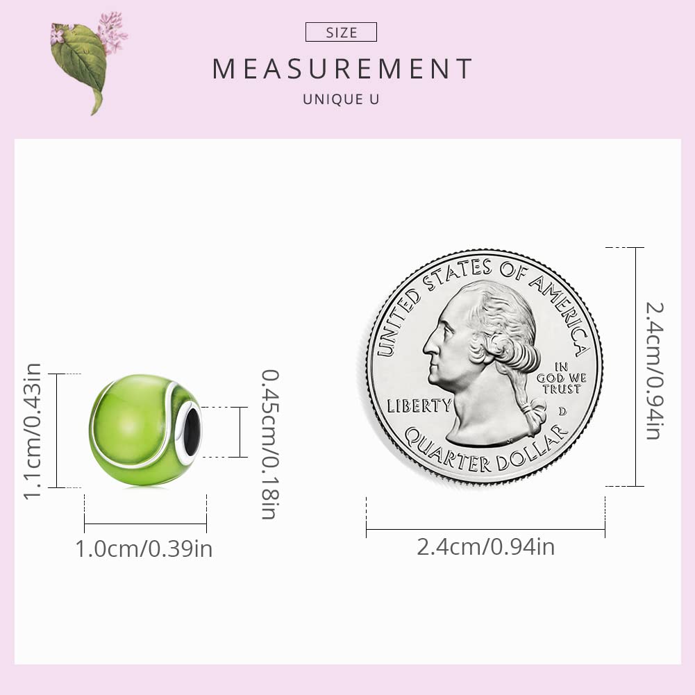 Charm de pelota de tenis en plata de ley 925, ideal para pulseras.