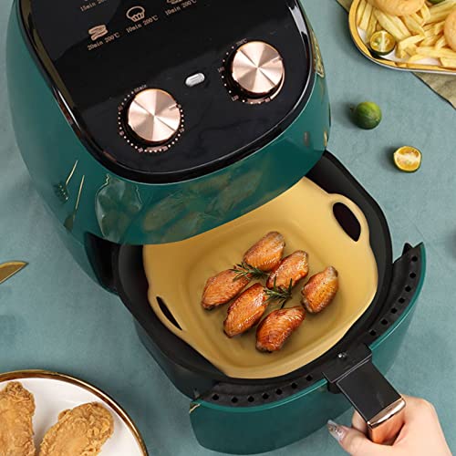 2-Pack Reusable Air Fryer Liners Square, 8.5 Inch Ceramic Baking Pans, Food Safe Air Fryer Accessories, Replacement For Silicone Air Fryer Liners (8.5 Inch Square: Yellow+Green) #TOP4