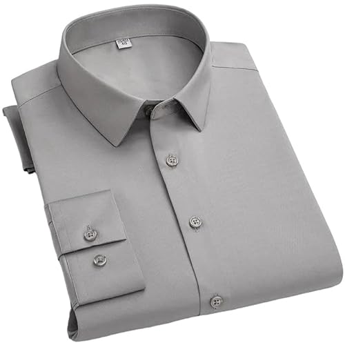 Enfärgade långärmade skjortor för män smal passform formell skjorta enkelbröst toppar affärskläder kläder kläder, 6, S