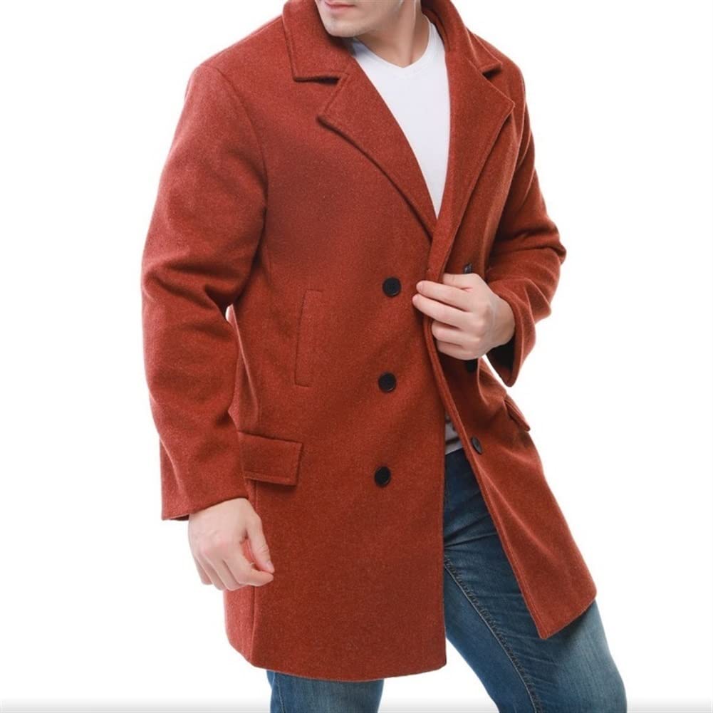 Trench da uomo con colletto dentellato doppiopetto in misto lana leggero, casual, sportivo, all'aperto, affari per la protezione dal freddo e dal vento (Color : Wine Red, Size : M)