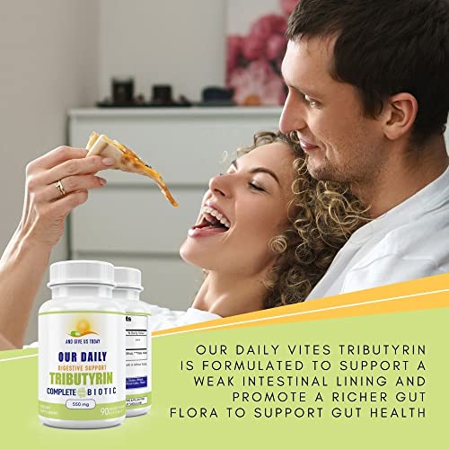 Our Daily Vites Tributyrin Digestive Heath Probiotics | Complete Butyrate Supplement | 550 Mg Delayed-Release Softgels | Immune Support| 90 Servings | Vegan Formula #TOP4