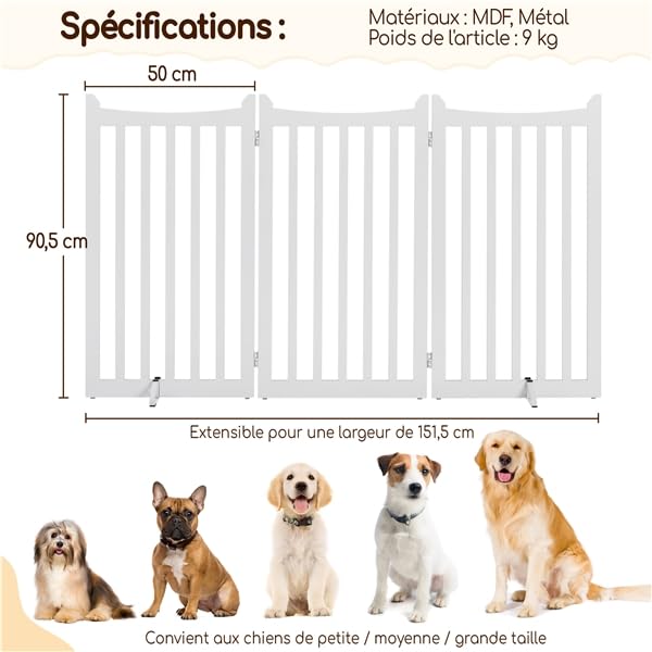 Yaheetech Barrière de sécurité Autoportant sans Perçage 151,5×90,5cm Pliant | Barrière en Bois Intérieur, Parc pour Chien Pliable, Clôture pour chien, chiot et autres animaux de compagnie avec les patins