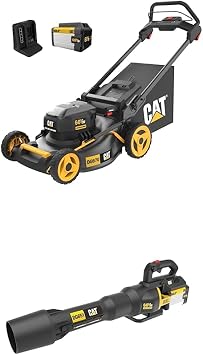 Cat 60V 21 Cordless Lawn Mower 3-in-1 Cutting Modes, Brushless TorqLogic + Brushless Leaf Blower 800 CFM 170 MPH High-Powered Variable Air Control DG670 DG651.9 Battery & Charger Included