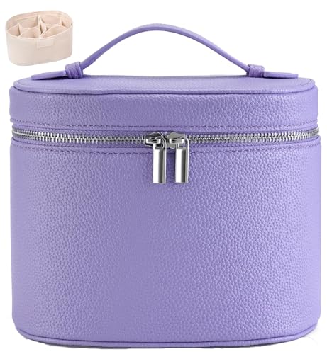 IEMIEBOAMGNOY Leather Make Up Bags With Compartments, Brown travel Cosmetic Bags for Women, Parallel Makeup Travel Bags Organizer Equipped With a Detachable Divider