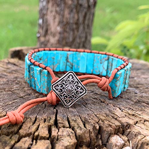 Ygline Boho Handmade Natural Jasper Stone Healing Energy Bead Leather Wrap Bracelet Jewelry Collection thumb #1